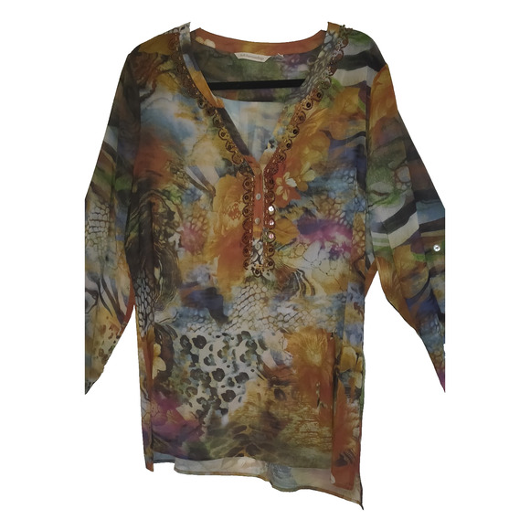 Soft Surroundings Top Topper Womens XL Sheer Boho Lightweight Sequins Pretty! - Picture 2 of 16